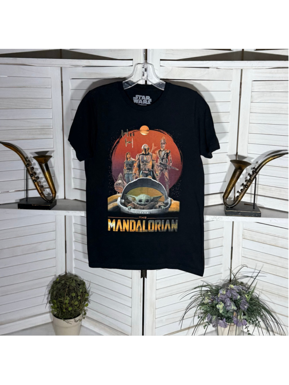 Star Wars The Mandalorian black T-shirt start troopers cotton grogu graphics XL